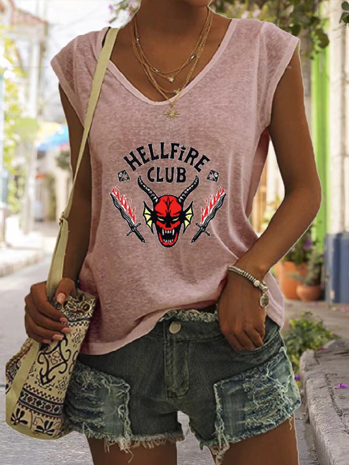 Women's Tank Tops Casual V-Neck Print Sleeveless Tank Top - Tank Tops - Instastyled | Online Fashion Free Shipping Clothing, Dresses, Tops, Shoes - 10-20 - 27/07/2022 - color-black