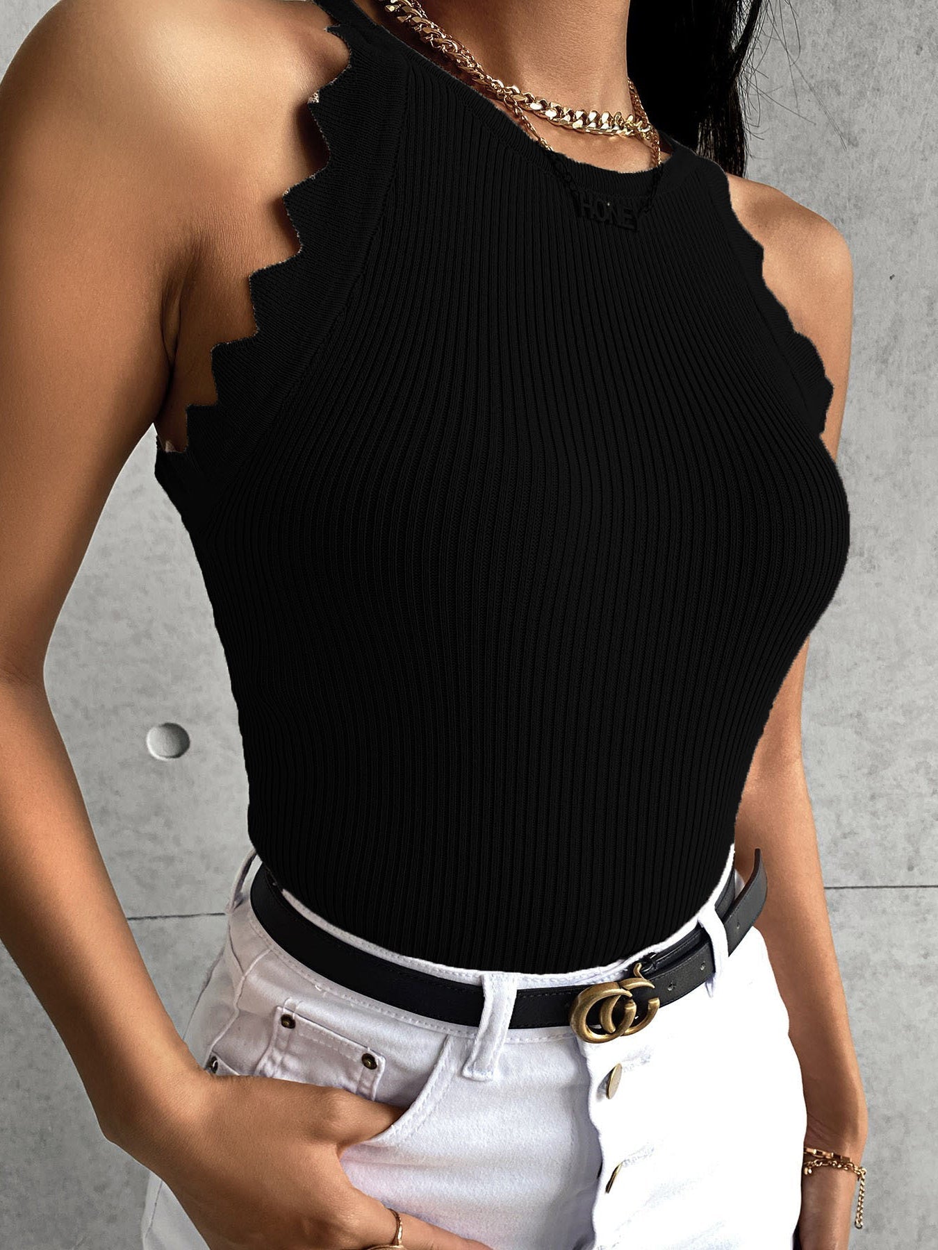 Women's Tank Tops Crew Neck Knit Sleeveless Pullover Tank Tops - Tank Tops - Instastyled | Online Fashion Free Shipping Clothing, Dresses, Tops, Shoes - 10/02/2022 - 20-30 - color-black