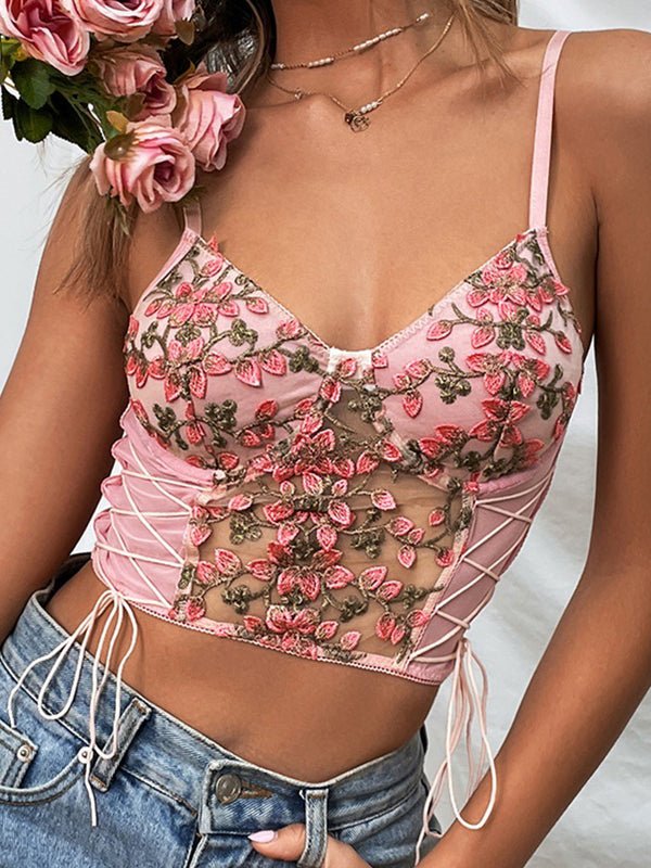 Women's Tank Tops Embroidered Flower Belted Tank Top - Tank Tops - Instastyled | Online Fashion Free Shipping Clothing, Dresses, Tops, Shoes - 09/02/2022 - 20-30 - color-pink