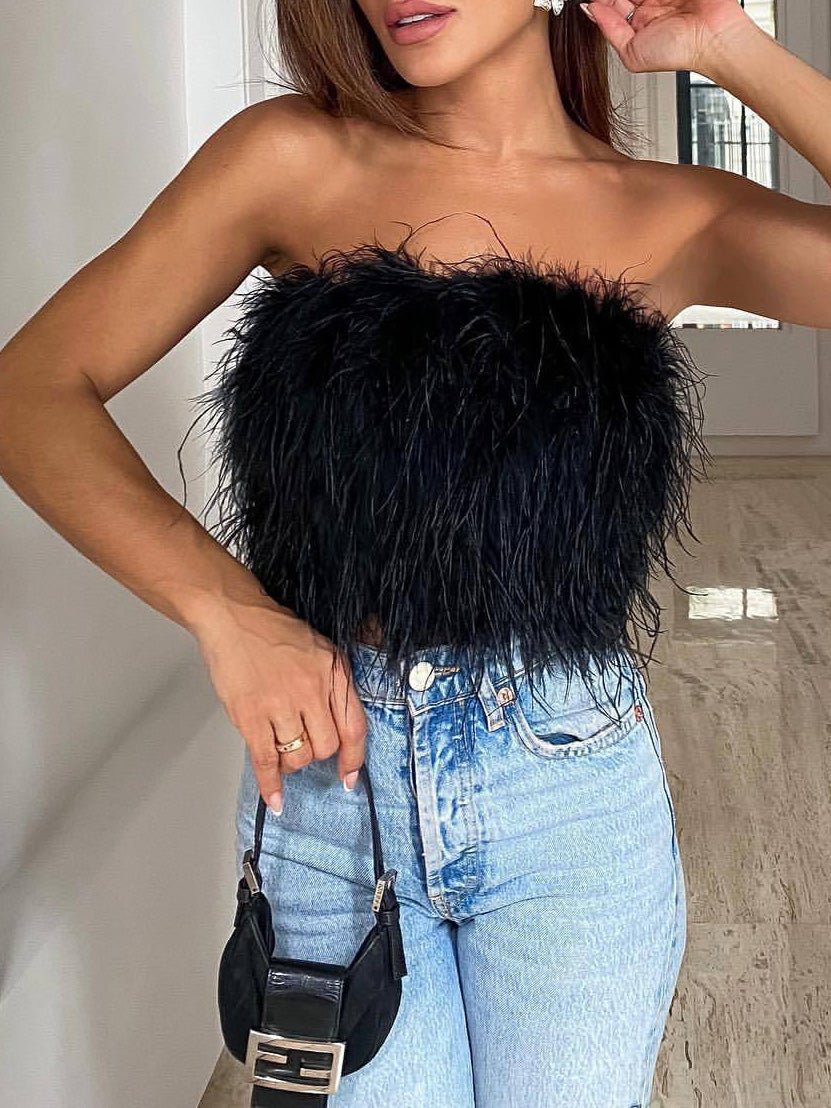 Women's Tank Tops Feather Tube Top Sleeveless Tank Top - Tank Tops - Instastyled | Online Fashion Free Shipping Clothing, Dresses, Tops, Shoes - 07/05/2022 - 30-40 - color-black