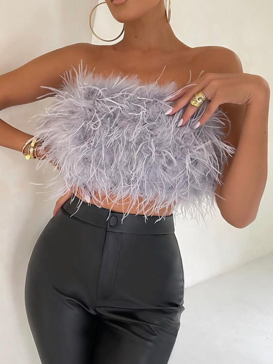 Women's Tank Tops Feather Tube Top Sleeveless Tank Top - Tank Tops - Instastyled | Online Fashion Free Shipping Clothing, Dresses, Tops, Shoes - 07/05/2022 - 30-40 - color-black