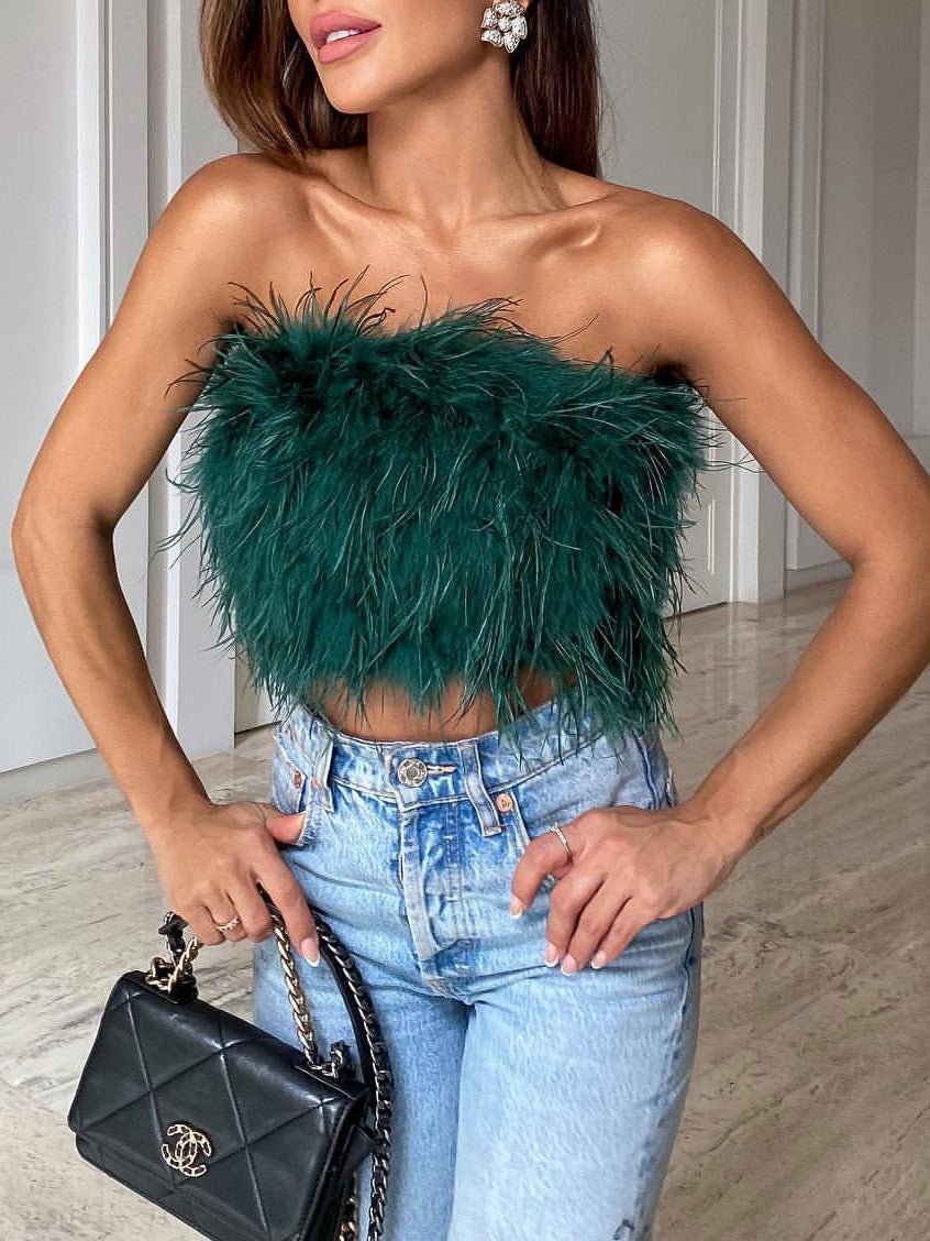 Women's Tank Tops Feather Tube Top Sleeveless Tank Top - Tank Tops - Instastyled | Online Fashion Free Shipping Clothing, Dresses, Tops, Shoes - 07/05/2022 - 30-40 - color-black