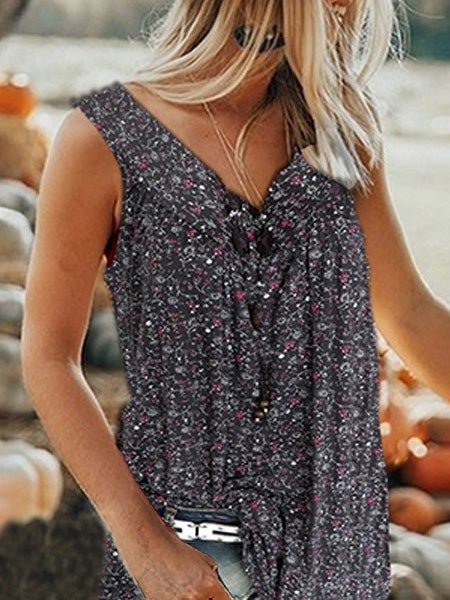 Women's Tank Tops Floral Print V-Neck Casual Tank Top - Tank Tops - Instastyled | Online Fashion Free Shipping Clothing, Dresses, Tops, Shoes - 05/08/2022 - Color_Black - Color_Blue