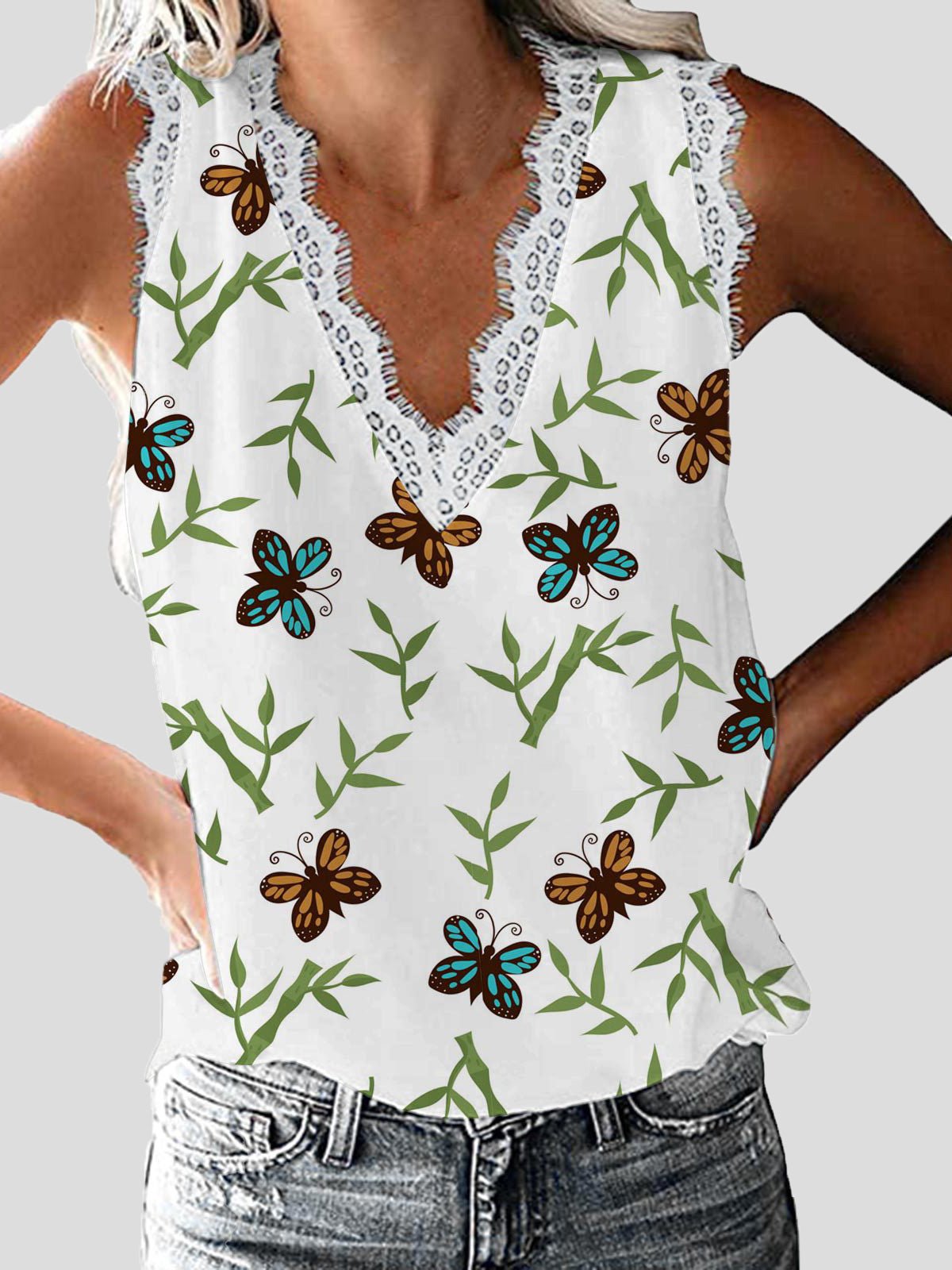 Women's Tank Tops Floral V-Neck Lace Sleeveless Tank Top - Tank Tops - Instastyled | Online Fashion Free Shipping Clothing, Dresses, Tops, Shoes - 16/05/2022 - 20-30 - color-green