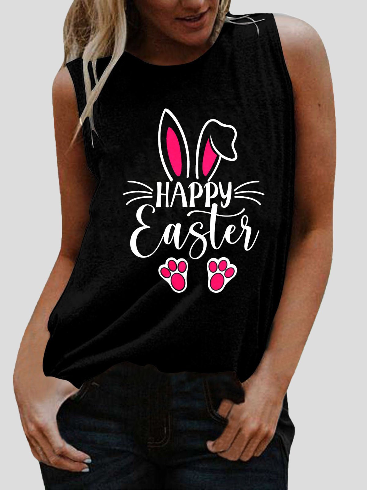 Women's Tank Tops Happy Easter Letter Print Sleeveless Tank Top - Tank Tops - Instastyled | Online Fashion Free Shipping Clothing, Dresses, Tops, Shoes - 10-20 - 11/03/2022 - color-black