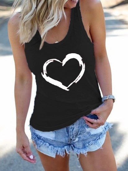 Women's Tank Tops Heart Print Crew Neck Sleeveless Tank Top - Tank Tops - Instastyled | Online Fashion Free Shipping Clothing, Dresses, Tops, Shoes - 04/07/2022 - 10-20 - color-black