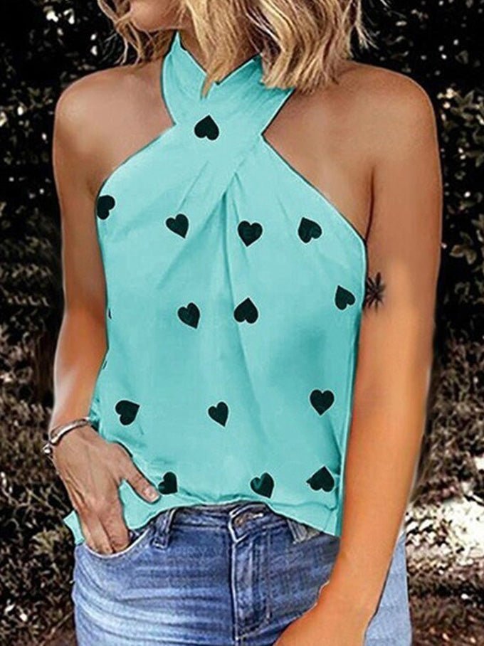 Women's Tank Tops Heart Print Halter Off Shoulder Sleeveless Tank Top - Tank Tops - Instastyled | Online Fashion Free Shipping Clothing, Dresses, Tops, Shoes - 20-30 - 29/03/2022 - color-green