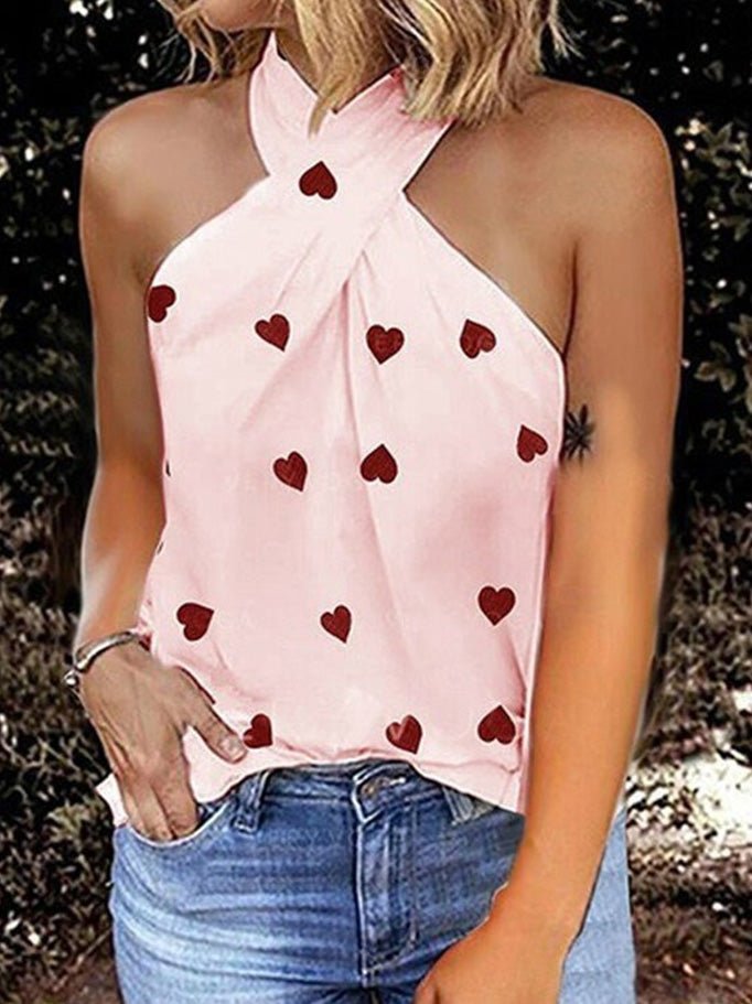 Women's Tank Tops Heart Print Halter Off Shoulder Sleeveless Tank Top - Tank Tops - Instastyled | Online Fashion Free Shipping Clothing, Dresses, Tops, Shoes - 20-30 - 29/03/2022 - color-green