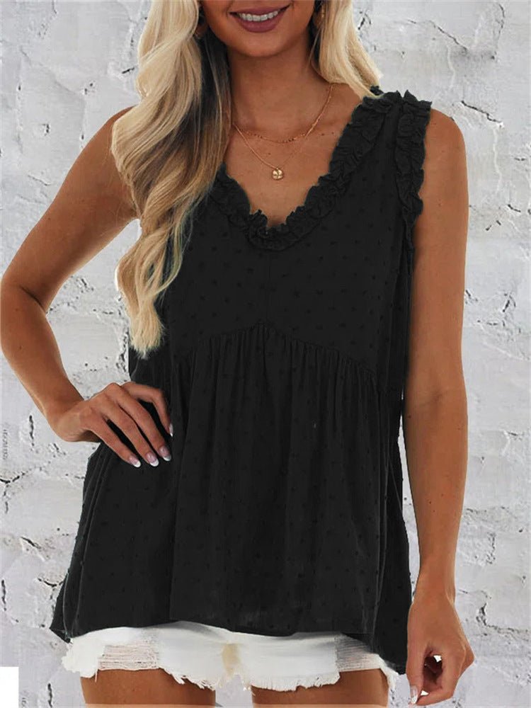 Women's Tank Tops Jacquard Fungus Edge V-Neck Sleeveless Tank Top - Tank Tops - Instastyled | Online Fashion Free Shipping Clothing, Dresses, Tops, Shoes - 12/05/2022 - Color_Black - Color_Purple