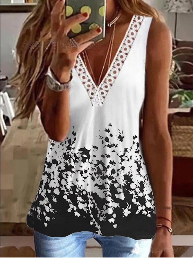 Women's Tank Tops Lace V-Neck Print Sleeveless Tank Top - Tank Tops - Instastyled | Online Fashion Free Shipping Clothing, Dresses, Tops, Shoes - 16/05/2022 - 20-30 - color-black