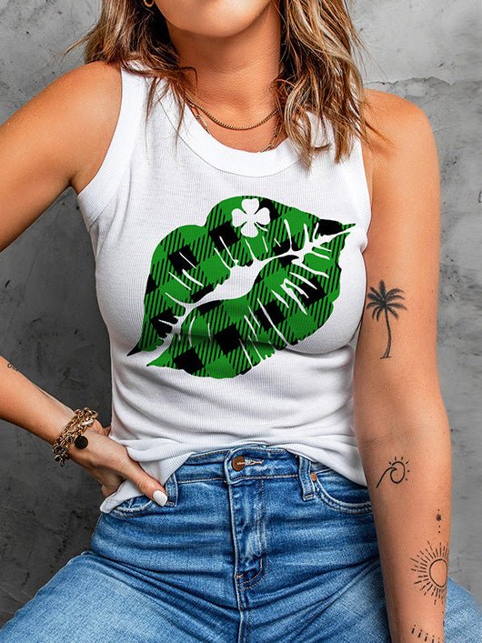 Women's Tank Tops Lip Print Crew Neck Sleeveless Tank Top - Tank Tops - Instastyled | Online Fashion Free Shipping Clothing, Dresses, Tops, Shoes - 20-30 - 28/02/2022 - color-white