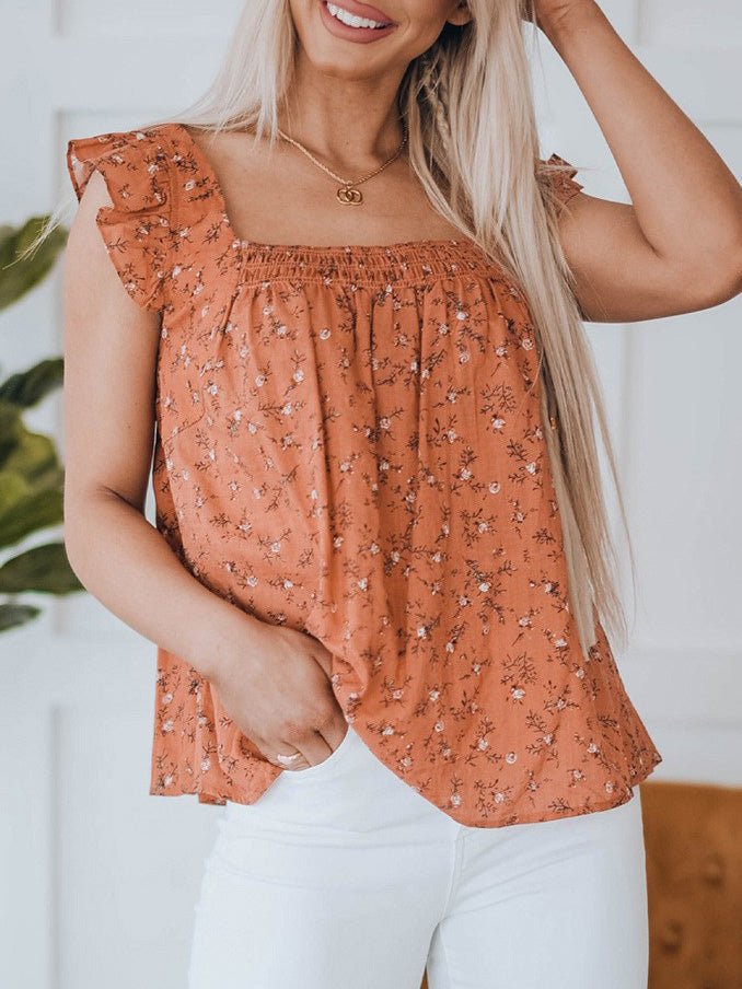 Women's Tank Tops Loose Floral Square Neck Sleeveless Tank Top - Tank Tops - Instastyled | Online Fashion Free Shipping Clothing, Dresses, Tops, Shoes - 19/07/2022 - Color_Blue - Color_Khaki