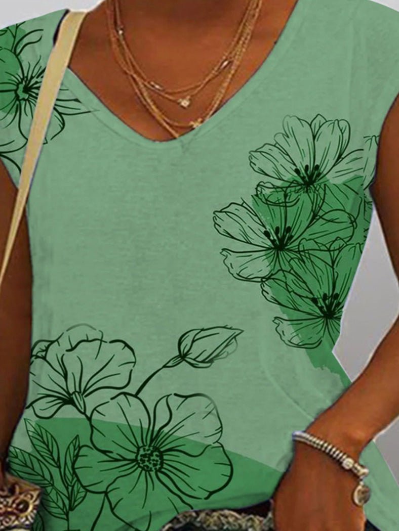 Women's Tank Tops Loose Gradient Flower Print V-Neck Tank Top - Tank Tops - Instastyled | Online Fashion Free Shipping Clothing, Dresses, Tops, Shoes - 15/04/2022 - 20-30 - color-green