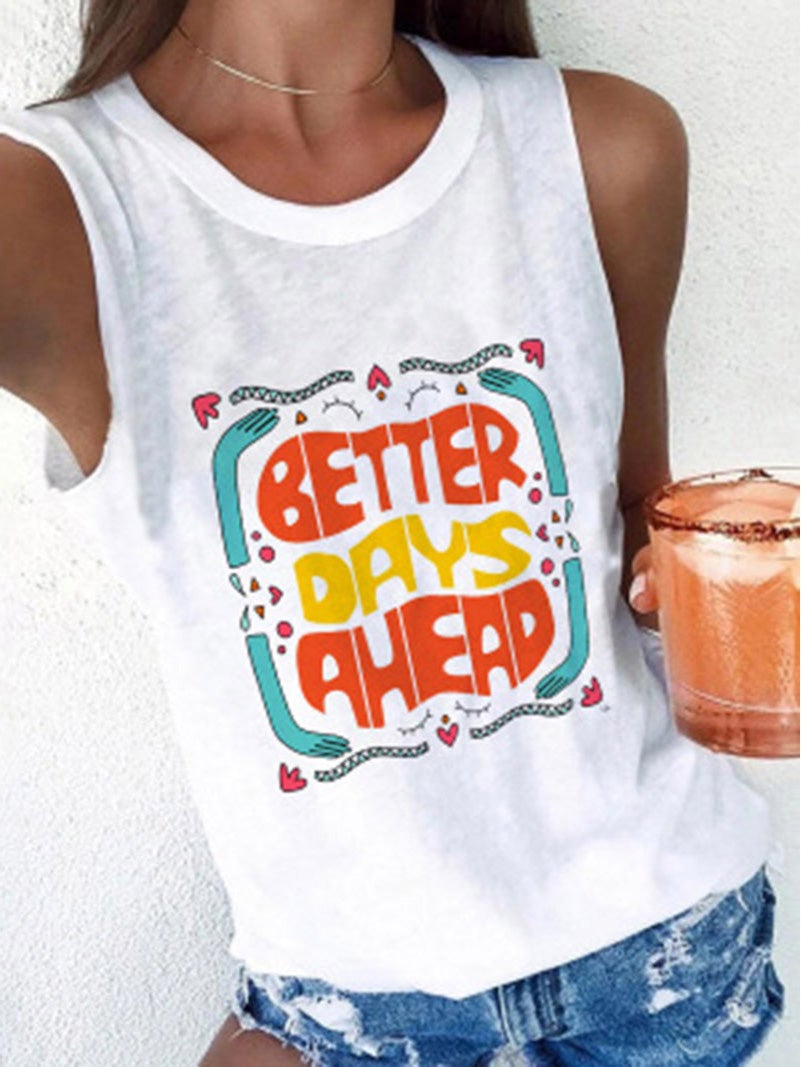 Women's Tank Tops Loose Printed Round Neck Sleeveless Tank Tops - Tank Tops - Instastyled | Online Fashion Free Shipping Clothing, Dresses, Tops, Shoes - 04/01/2022 - 20-30 - color-white