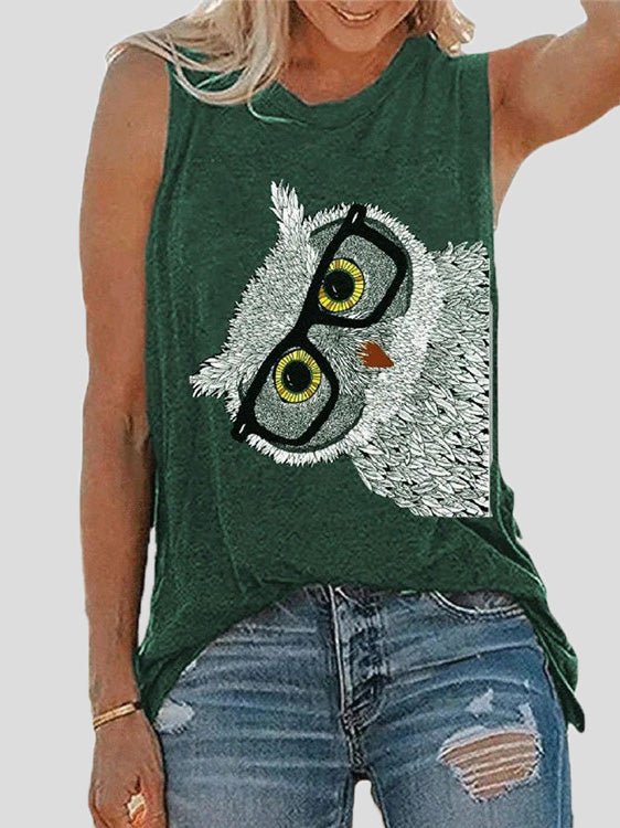 Women's Tank Tops Owl Print Crew Neck Sleeveless Tank Top - Tank Tops - Instastyled | Online Fashion Free Shipping Clothing, Dresses, Tops, Shoes - 10-20 - 27/06/2022 - color-coffee