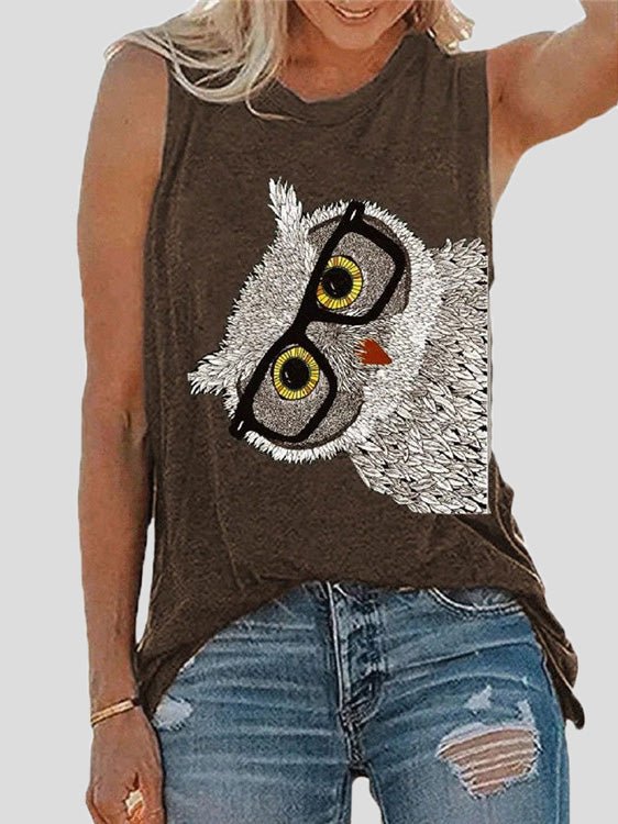 Women's Tank Tops Owl Print Crew Neck Sleeveless Tank Top - Tank Tops - Instastyled | Online Fashion Free Shipping Clothing, Dresses, Tops, Shoes - 10-20 - 27/06/2022 - color-coffee