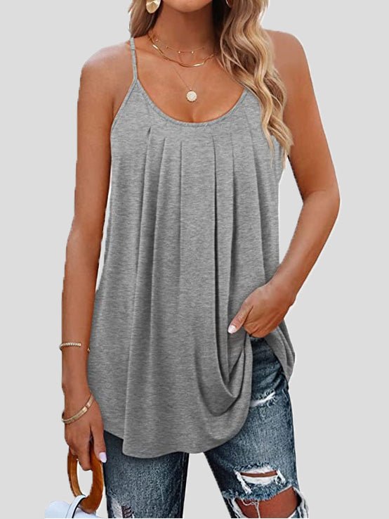 Women's Tank Tops Pleated Sling Crew Neck Tank Tops - Tank Tops - Instastyled | Online Fashion Free Shipping Clothing, Dresses, Tops, Shoes - 20-30 - 22/06/2022 - color-black