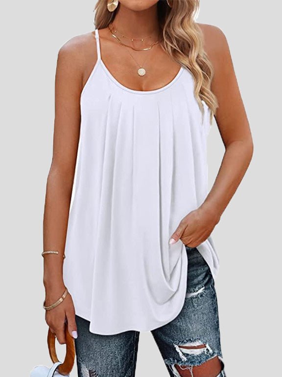 Women's Tank Tops Pleated Sling Crew Neck Tank Tops - Tank Tops - Instastyled | Online Fashion Free Shipping Clothing, Dresses, Tops, Shoes - 20-30 - 22/06/2022 - color-black