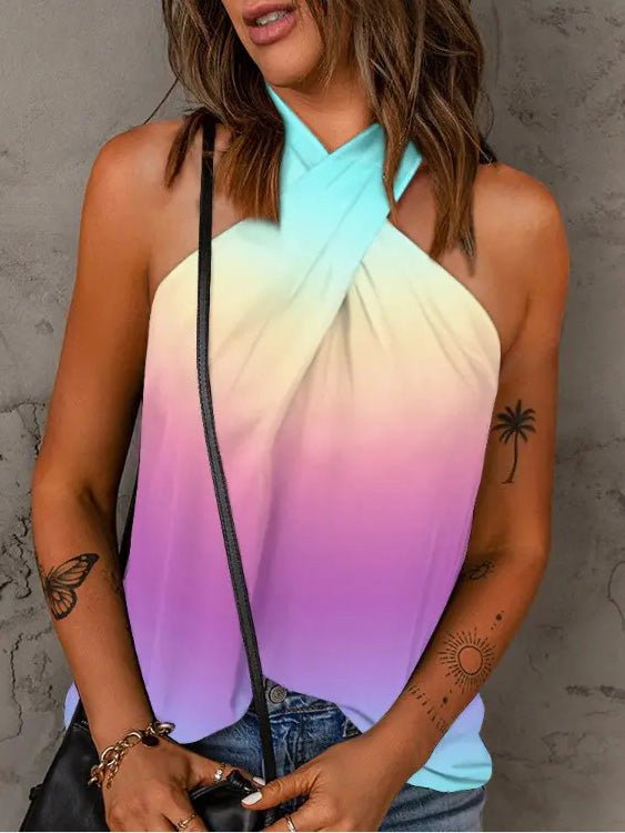 Women's Tank Tops Printed Cross Halter Off Shoulder Tank Top - Tank Tops - Instastyled | Online Fashion Free Shipping Clothing, Dresses, Tops, Shoes - 01/07/2022 - 20-30 - color-multi