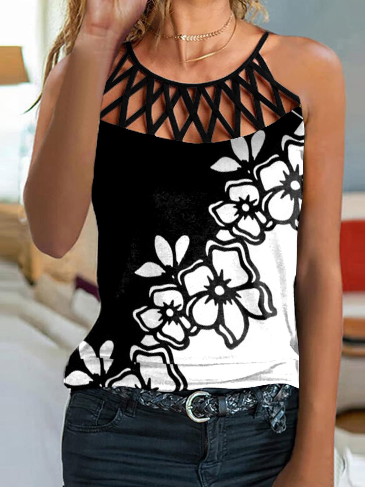 Women's Tank Tops Printed Slim Fit Sleeveless Tank Tops - Tank Tops - Instastyled | Online Fashion Free Shipping Clothing, Dresses, Tops, Shoes - 13/04/2022 - 20-30 - color-black