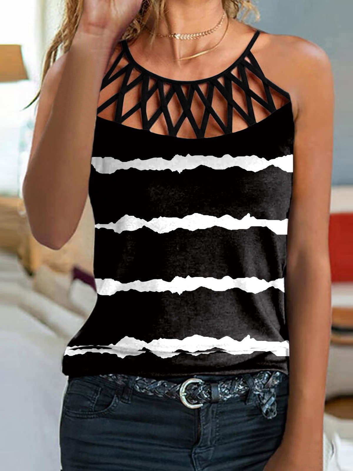 Women's Tank Tops Printed Slim Fit Sleeveless Tank Tops - Tank Tops - Instastyled | Online Fashion Free Shipping Clothing, Dresses, Tops, Shoes - 13/04/2022 - 20-30 - color-black