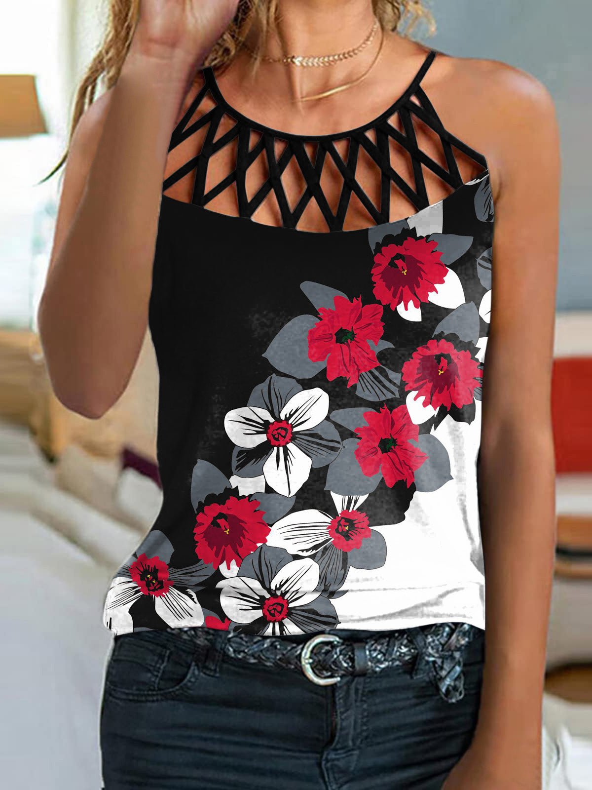 Women's Tank Tops Printed Slim Fit Sleeveless Tank Tops - Tank Tops - Instastyled | Online Fashion Free Shipping Clothing, Dresses, Tops, Shoes - 13/04/2022 - 20-30 - color-black