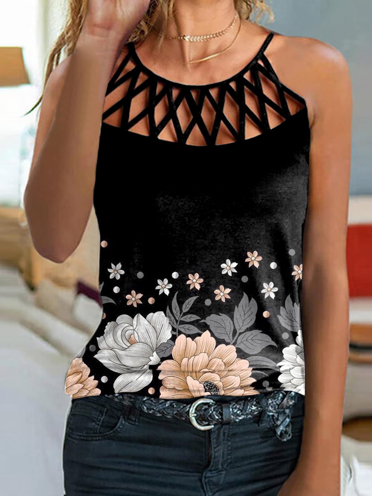 Women's Tank Tops Printed Slim Fit Sleeveless Tank Tops - Tank Tops - Instastyled | Online Fashion Free Shipping Clothing, Dresses, Tops, Shoes - 13/04/2022 - 20-30 - color-black