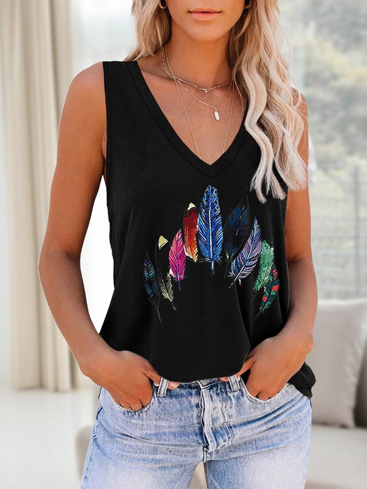 Women's Tank Tops Printed V-Neck Sleeveless Casual Tank Top - Tank Tops - Instastyled | Online Fashion Free Shipping Clothing, Dresses, Tops, Shoes - 28/07/2022 - Color_Black - Color_Gray