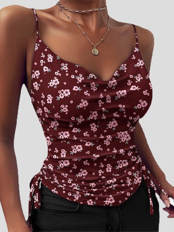 Women's Tank Tops Printed V-Neck Sling Drawstring Tank Top - Tank Tops - Instastyled | Online Fashion Free Shipping Clothing, Dresses, Tops, Shoes - 10-20 - 14/06/2022 - color-brown