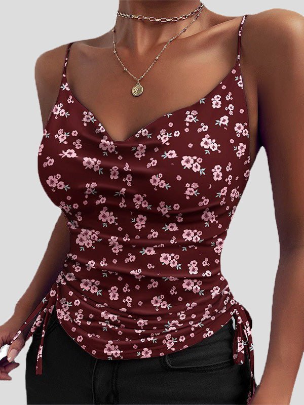 Women's Tank Tops Printed V-Neck Sling Drawstring Tank Top - Tank Tops - Instastyled | Online Fashion Free Shipping Clothing, Dresses, Tops, Shoes - 10-20 - 14/06/2022 - color-brown