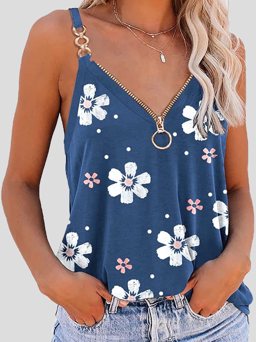 Women's Tank Tops Printed V-Neck Zip Suspender Tank Top - Tank Tops - Instastyled | Online Fashion Free Shipping Clothing, Dresses, Tops, Shoes - 15/03/2022 - 20-30 - color-black