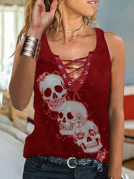 Women's Tank Tops Skull Print V-Neck Sleeveless Tank Top - Tank Tops - Instastyled | Online Fashion Free Shipping Clothing, Dresses, Tops, Shoes - 09/06/2022 - Color_Black - Color_Blue