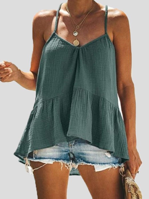 Women's Tank Tops Sling V Neck Ruffle Flow Tank Top - Tank Tops - Instastyled | Online Fashion Free Shipping Clothing, Dresses, Tops, Shoes - 19/07/2022 - Color_Black - Color_Green