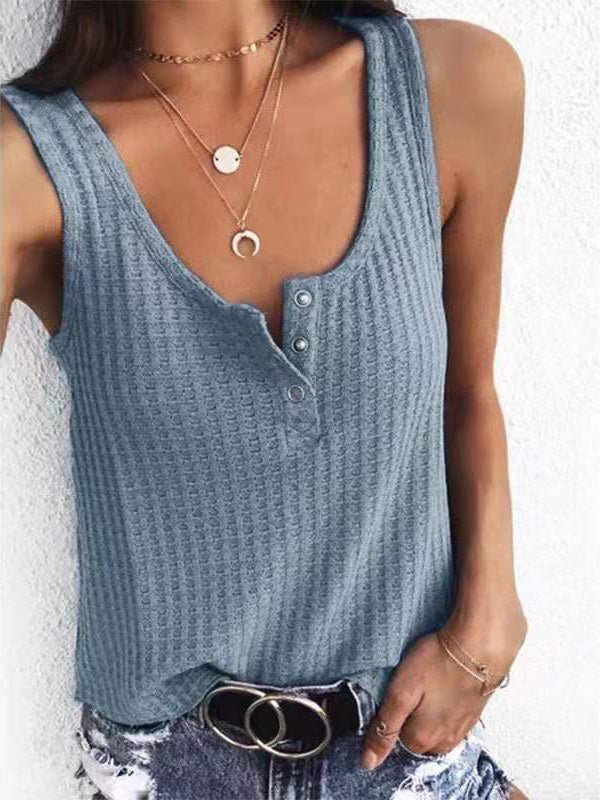 Women's Tank Tops Solid U-Neck Snap Button Sleeveless Tank Top - Tank Tops - Instastyled | Online Fashion Free Shipping Clothing, Dresses, Tops, Shoes - 01/07/2022 - 20-30 - color-black