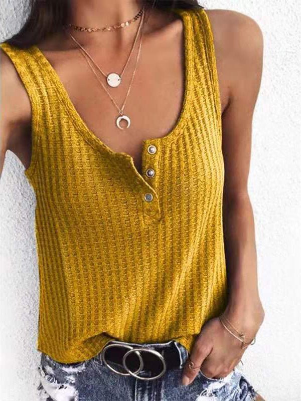 Women's Tank Tops Solid U-Neck Snap Button Sleeveless Tank Top - Tank Tops - Instastyled | Online Fashion Free Shipping Clothing, Dresses, Tops, Shoes - 01/07/2022 - 20-30 - color-black