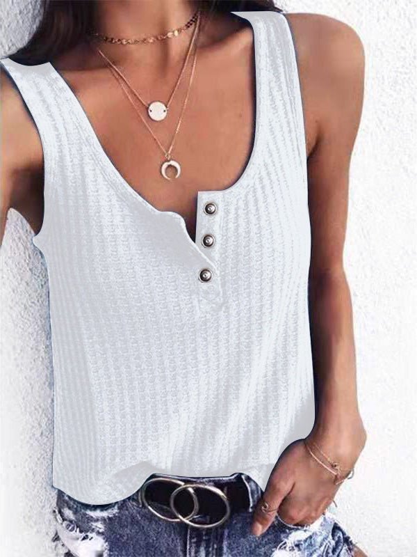 Women's Tank Tops Solid U-Neck Snap Button Sleeveless Tank Top - Tank Tops - Instastyled | Online Fashion Free Shipping Clothing, Dresses, Tops, Shoes - 01/07/2022 - 20-30 - color-black