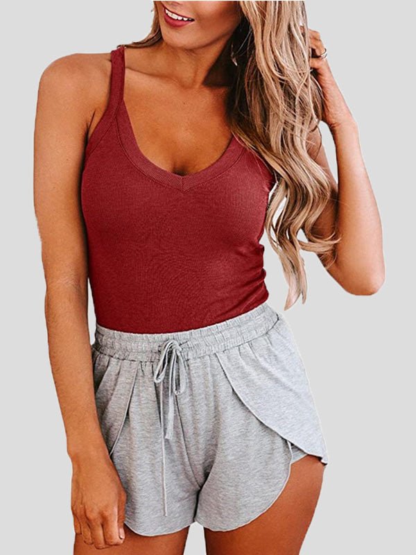 Women's Tank Tops Solid V-Neck Sling Sleeveless Tank Top - Tank Tops - Instastyled | Online Fashion Free Shipping Clothing, Dresses, Tops, Shoes - 08/07/2022 - 10-20 - color-black