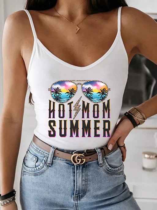 Women's Tank Tops Summer Glasses Print Sling Casual Tank Top - Tank Tops - Instastyled | Online Fashion Free Shipping Clothing, Dresses, Tops, Shoes - 07/06/2022 - Color_Black - Color_White