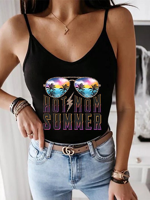 Women's Tank Tops Summer Glasses Print Sling Casual Tank Top - Tank Tops - Instastyled | Online Fashion Free Shipping Clothing, Dresses, Tops, Shoes - 07/06/2022 - Color_Black - Color_White