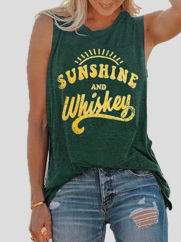 Women's Tank Tops Sunshine and Whiske Print Crew Neck Sleeveless Tank Top - Tank Tops - Instastyled | Online Fashion Free Shipping Clothing, Dresses, Tops, Shoes - 18/02/2022 - 20-30 - color-dark-grey