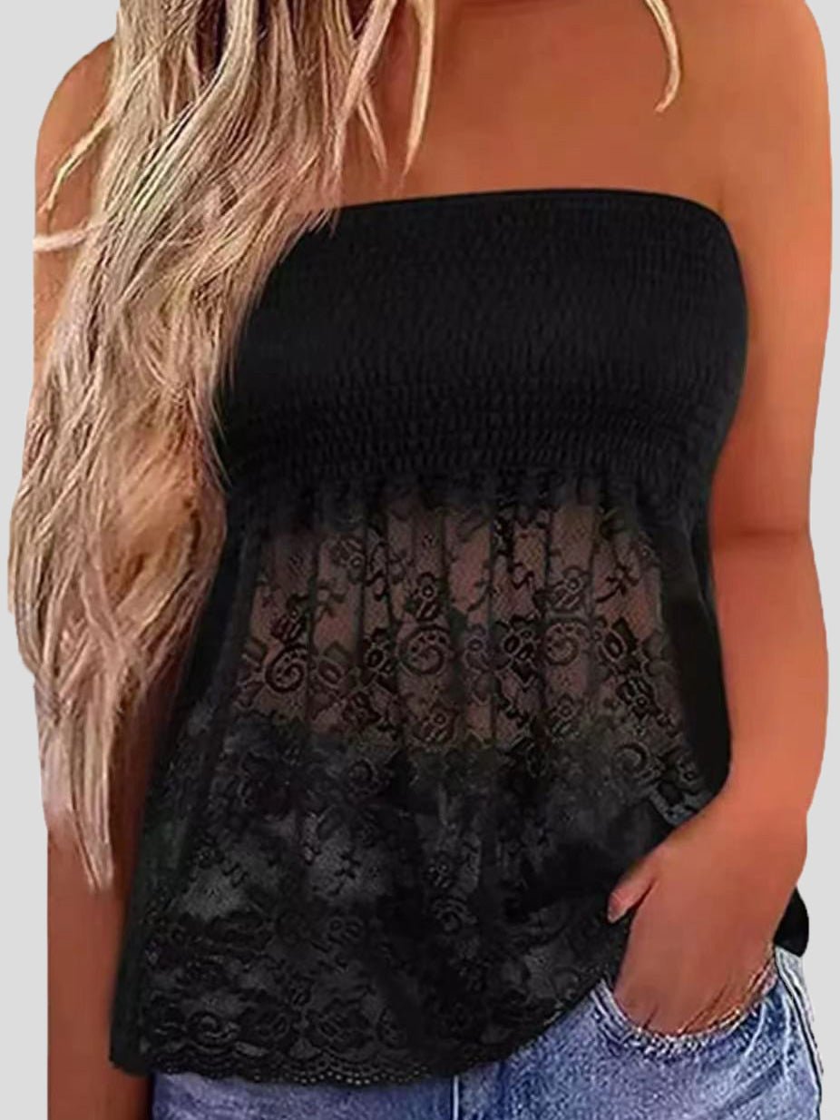 Women's Tank Tops Tube Top Lace Panel Sleeveless Tank Top - Tank Tops - Instastyled | Online Fashion Free Shipping Clothing, Dresses, Tops, Shoes - 20-30 - 27/06/2022 - color-black