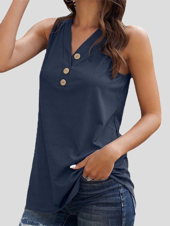 Women's Tank Tops V-Neck Button Casual Tank Top - Tank Tops - Instastyled | Online Fashion Free Shipping Clothing, Dresses, Tops, Shoes - 13/07/2022 - 20-30 - color-black