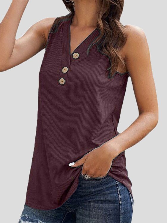 Women's Tank Tops V-Neck Button Casual Tank Top - Tank Tops - Instastyled | Online Fashion Free Shipping Clothing, Dresses, Tops, Shoes - 13/07/2022 - 20-30 - color-black