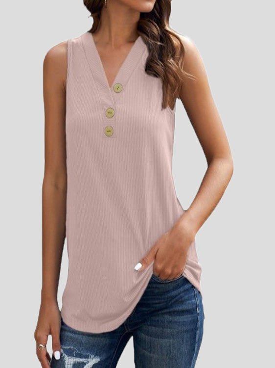 Women's Tank Tops V-Neck Button Casual Tank Top - Tank Tops - Instastyled | Online Fashion Free Shipping Clothing, Dresses, Tops, Shoes - 13/07/2022 - 20-30 - color-black