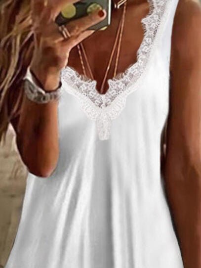 Women's Tank Tops V-Neck Lace Sleeveless Tank Top - Tank Tops - Instastyled | Online Fashion Free Shipping Clothing, Dresses, Tops, Shoes - 02/03/2022 - 20-30 - color-white