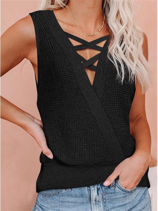 Women's Tank Tops Waffle Deep V-Neck Bare Back Tank Top - Tank Tops - Instastyled | Online Fashion Free Shipping Clothing, Dresses, Tops, Shoes - 07/03/2022 - 20-30 - color-black