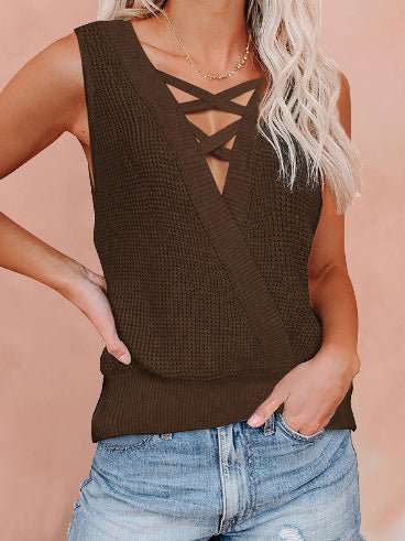 Women's Tank Tops Waffle Deep V-Neck Bare Back Tank Top - Tank Tops - Instastyled | Online Fashion Free Shipping Clothing, Dresses, Tops, Shoes - 07/03/2022 - 20-30 - color-black