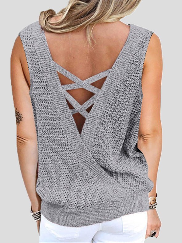 Women's Tank Tops Waffle Deep V-Neck Bare Back Tank Top - Tank Tops - Instastyled | Online Fashion Free Shipping Clothing, Dresses, Tops, Shoes - 07/03/2022 - 20-30 - color-black