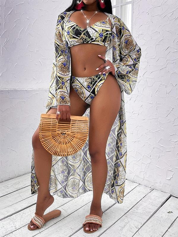 Women's Three-Piece Printed Bikini Split Swimsuit - Bikinis - INS | Online Fashion Free Shipping Clothing, Dresses, Tops, Shoes - 18/03/2021 - Bikini - Black