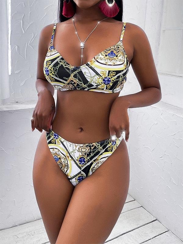 Women's Three-Piece Printed Bikini Split Swimsuit - Bikinis - INS | Online Fashion Free Shipping Clothing, Dresses, Tops, Shoes - 18/03/2021 - Bikini - Black